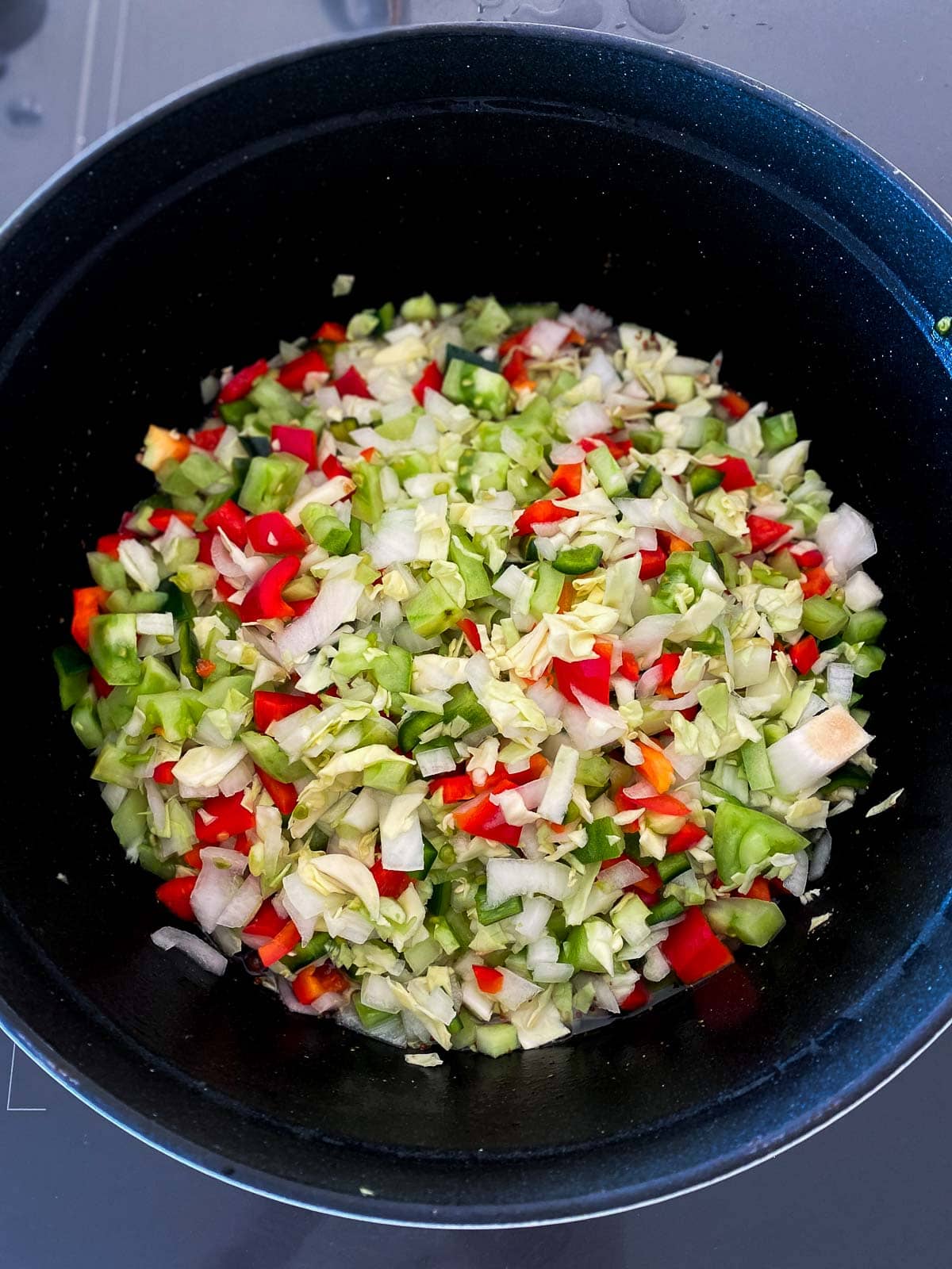 large pot with diced veggies for chow chow. 