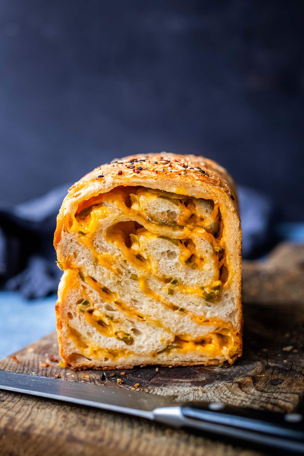 profile of jalapeno cheddar sourdough with "s" shape.