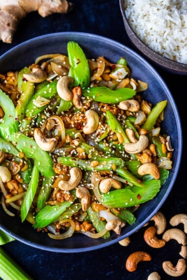 Crisp and tasty, this flavorful Celery Stir-Fry is a quick, easy meal that's full of flavor and nutrients. Vegan, gluten-free, and ready in 30 minutes.