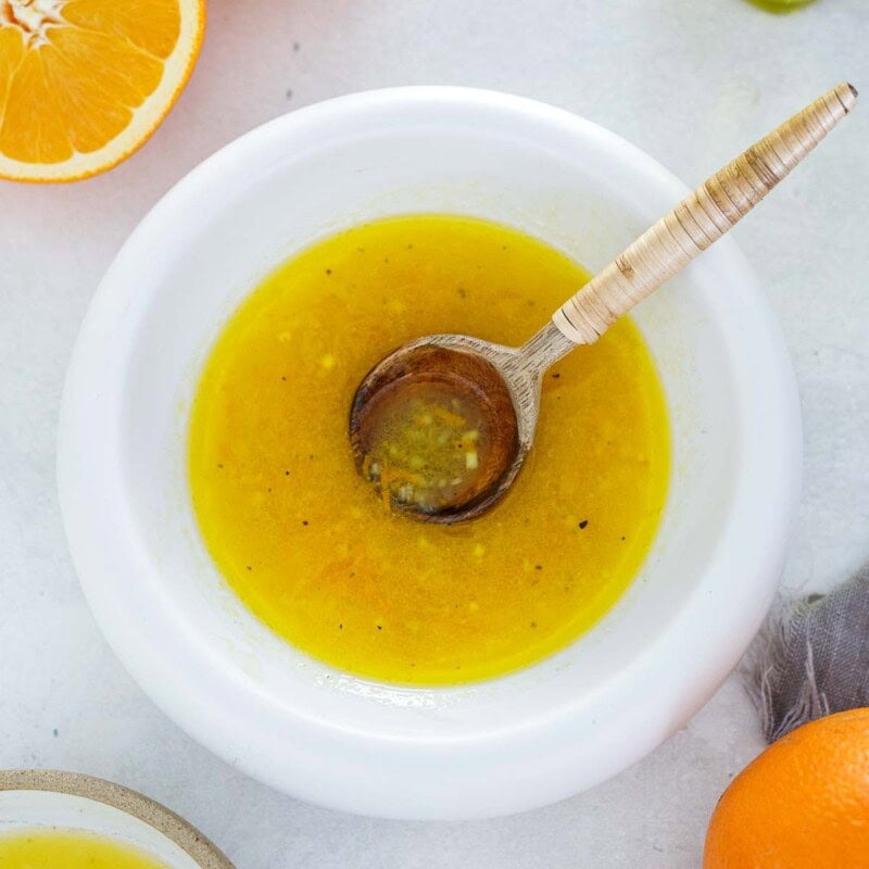 This citrus vinaigrette couldn't be any easier! Made with fresh orange juice, orange zest, shallot and EVOO, it is wonderfully bright and tangy with a hint of sweetness.