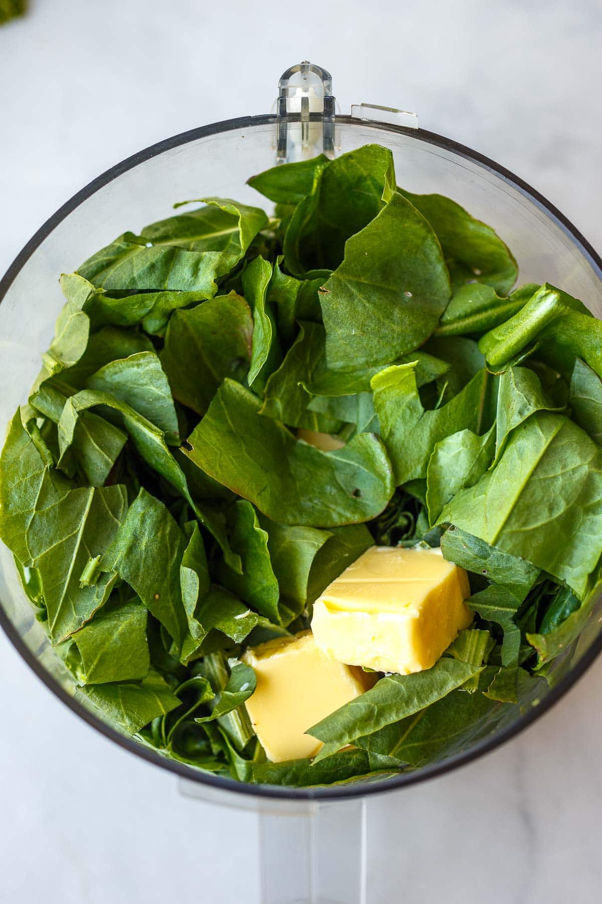 food processor with chopped sorrel and butter. 