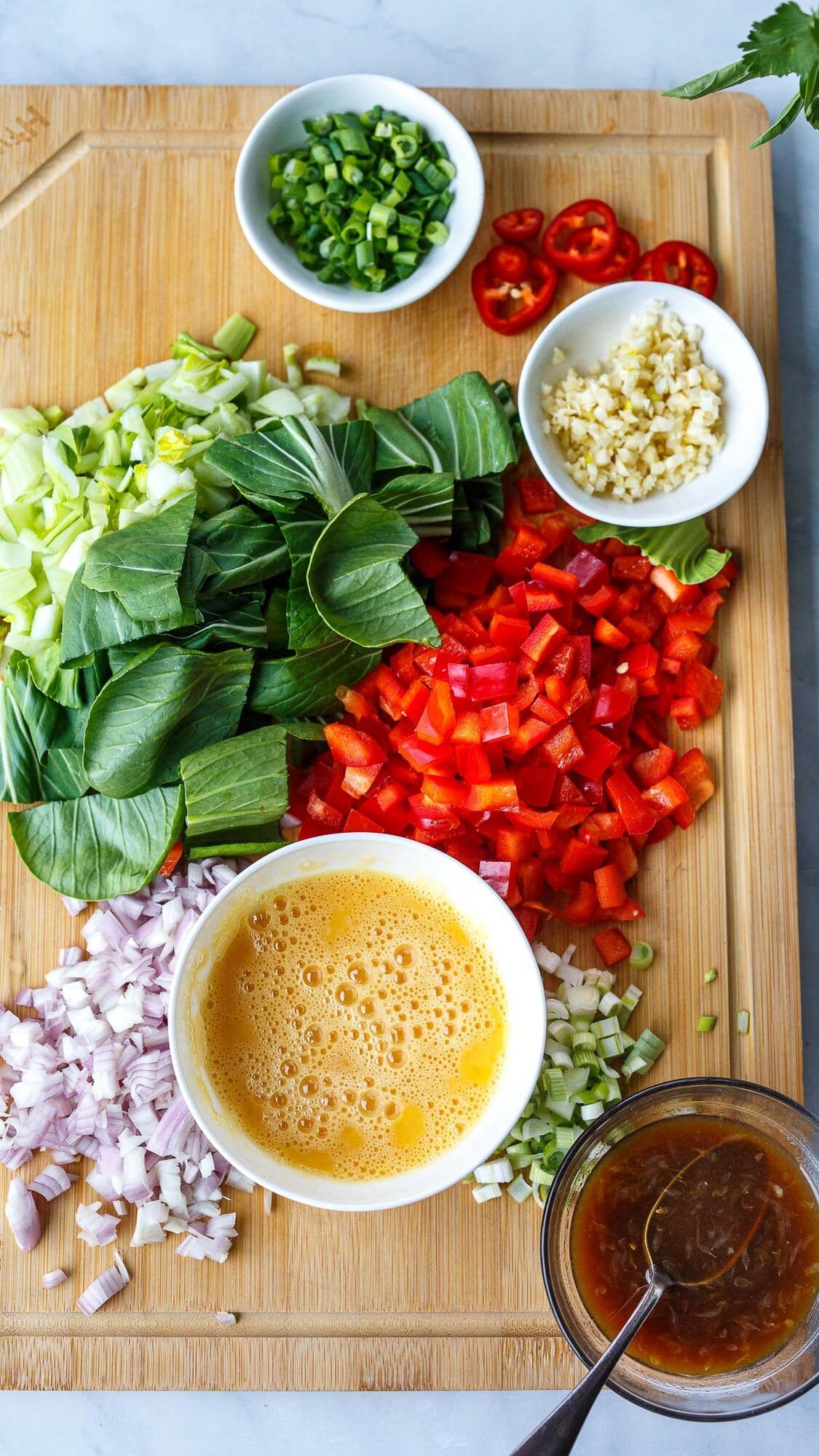 Thai fried rice chopped ingredients. 