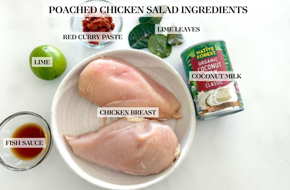 ingredients in coconut poached chicken salad